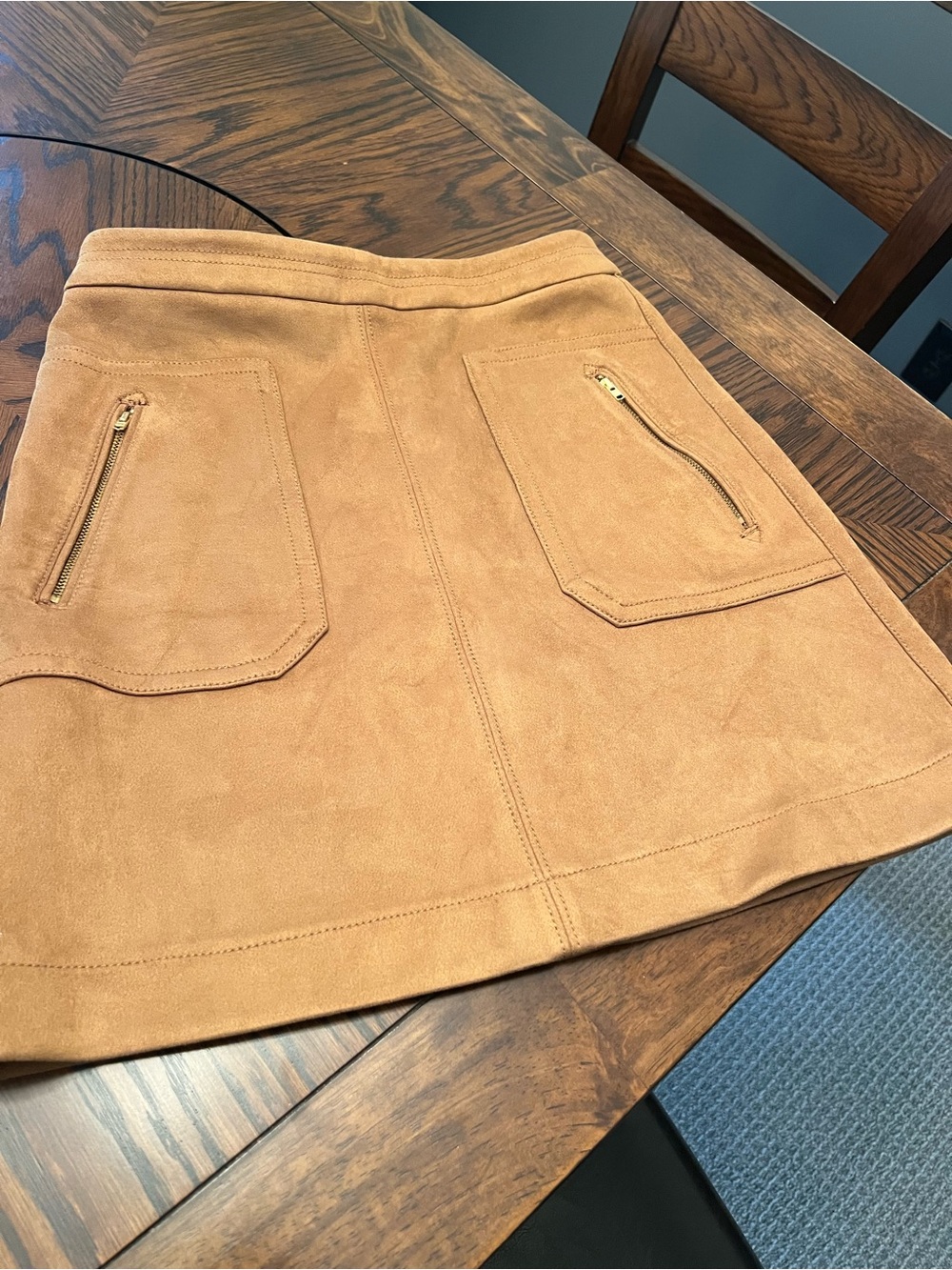 LOFT Outlet Brown Suede A-Line Mini Skirt Zip Closure Pockets Lined Size 2 # 646